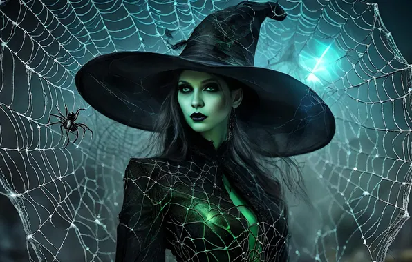 Girl, web, hat, witch