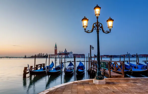 Sea, light, the city, island, the evening, pavers, pier, Italy