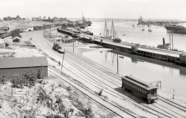 Sea, retro, ship, pier, the car, pierce, USA, 1899-the year