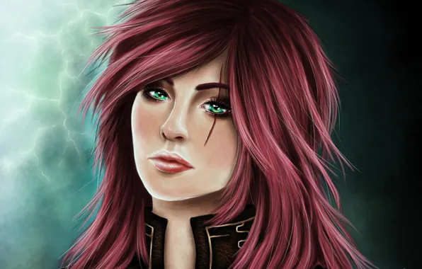 Picture girl, face, background, art, League of Legends, Katarina