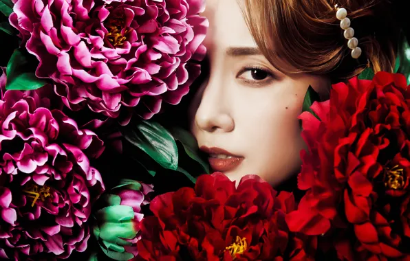 Look, girl, flowers, face, Asian