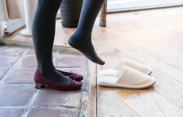 Woman, shoes, leg, pantyhose, tights, slipper, opaque tights
