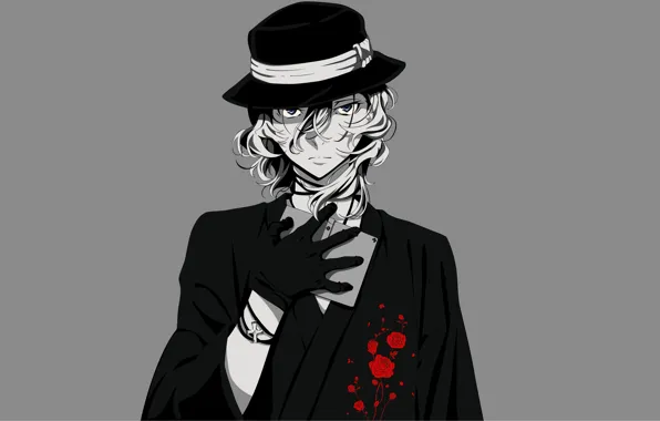 Picture roses, hat, guy, Bungou Stray Dogs, Great from stray dogs