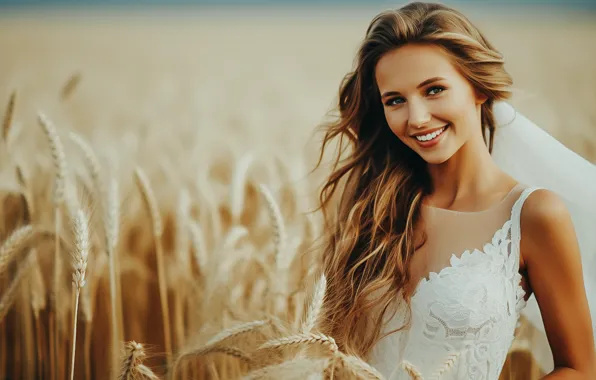 Field, summer, look, girl, joy, happiness, nature, smile