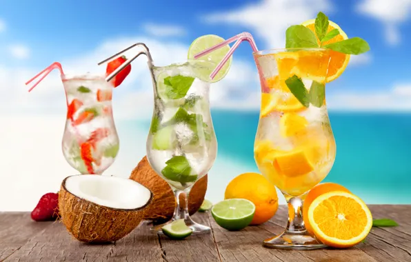 Sea, beach, cocktail, summer, fruit, beach, fresh, sea