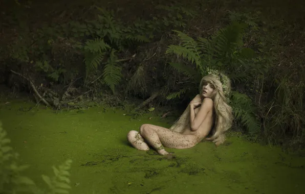 Forest, girl, fantasy, swamp, fern, nymph, photo by Katerina Plotnikova