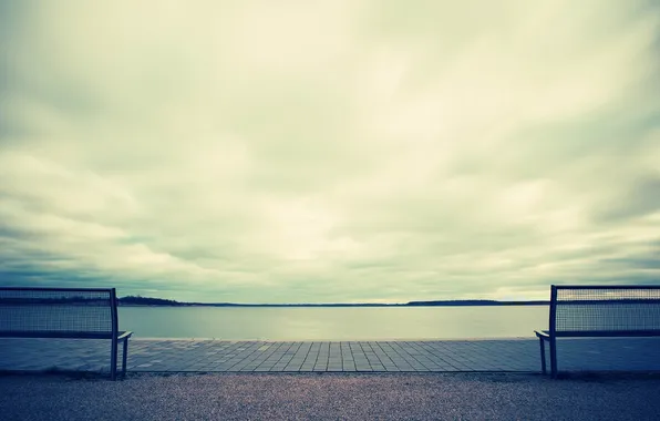 The sky, Water, Sea, Road, Bench