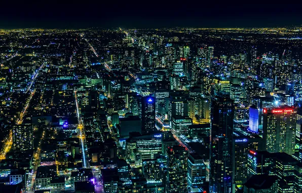 Night, the city, lights, building, panorama, Canada, skyscrapers, Toronto