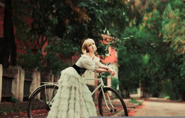 Picture bike, bike, girl, dress, blonde