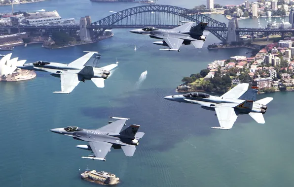 Aircraft, flight, f-18, four, formation