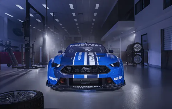Mustang, Ford, Ford Mustang, Blue, Front, Face, 2022, Ford Mustang GT Supercar