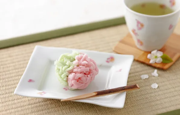 Japan, dessert, saucer, Cup of tea, wagashi