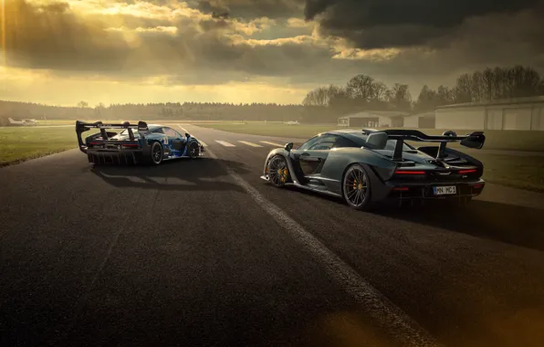 McLaren, pair, GTR, rear view, supercars, Senna, Novitec, 2020