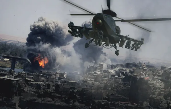 Smoke, helicopter, Military helicopter