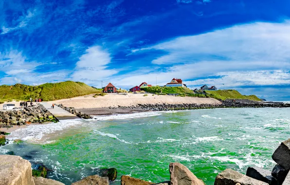 Sea, Panorama, Denmark, Stones, Coast, Lønstrup