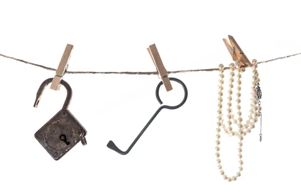Castle, key, clothespins, cord