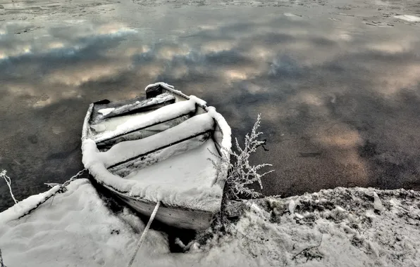 Picture FROST, POND, POND, LAKE, BOAT, WINTER.SNOW