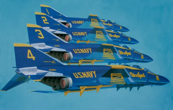 Picture art, F-4, painting, aviation, Blue Angels, jet