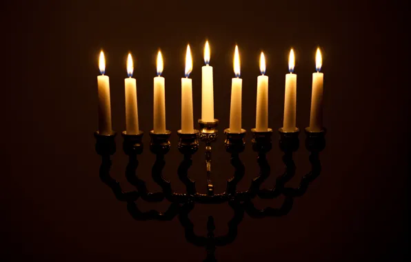 Picture light, fire, candles, candle holders, menorah, Janucá