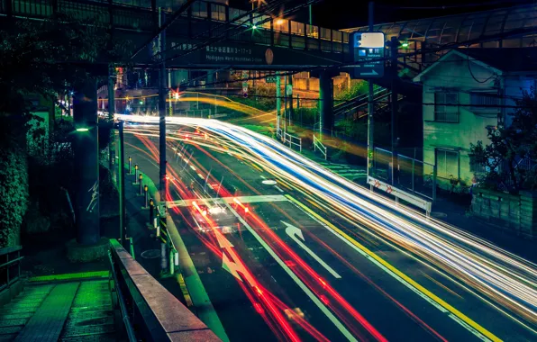 Night, the city, lights, strip, street