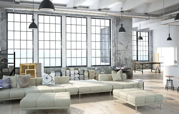 Design, style, interior, kitchen, living room, loft
