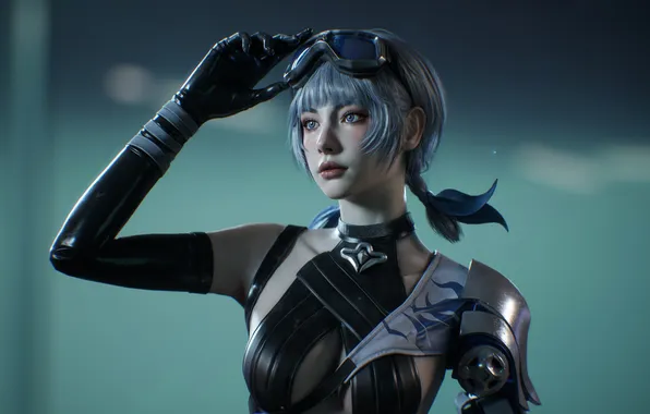 Science fiction, twintails, CGI, mechanical arm, angle view, Lisa Kim