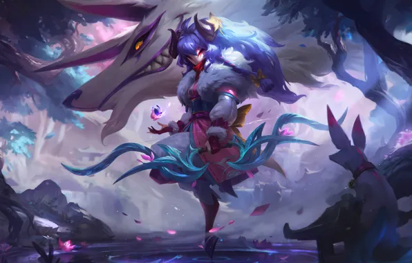 Picture art, League of Legends, LoL, skin, Kindred, Spirit blossom, Spirit Blossom Kindred