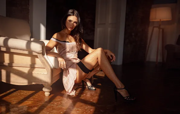 SHOES, LOOK, CHAIR, STOCKINGS, Floor LAMP, photographer Georgy Chernyadyev, Model Maria Volokh