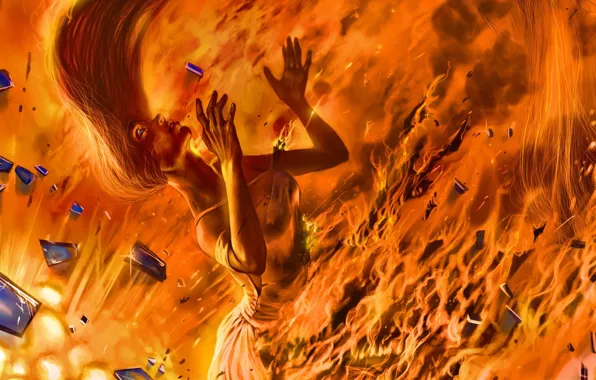 Picture girl, fragments, fire, art, romance of the Apocalypse, romantically apocalyptic, alexiuss