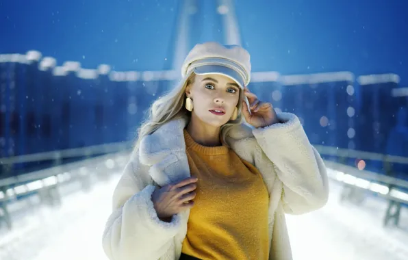 Picture winter, look, girl, snow, blonde, Olga, Sergey Churnosov