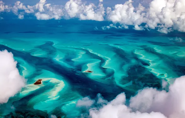 Clouds, Horizon, Magnificent landscape, Turquoise Waters, of Bahamas, Turquoise waters of the Bahamas