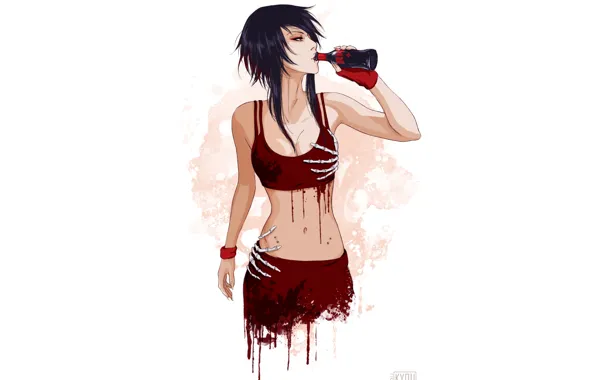 Girl, blood, bottle, hands, skeleton, glove, Vampire
