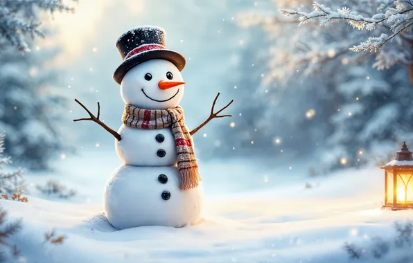 Winter, snow, decoration, Christmas, New year, snowman, happy, Christmas