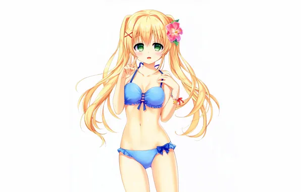 Girl, sexy, cleavage, green eyes, long hair, boobs, anime, beautiful