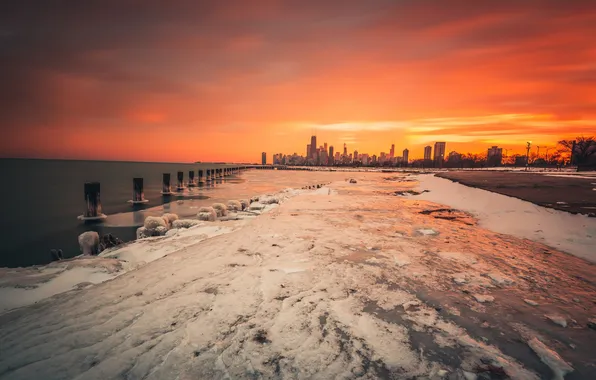 Picture sunset, the city, Chicago