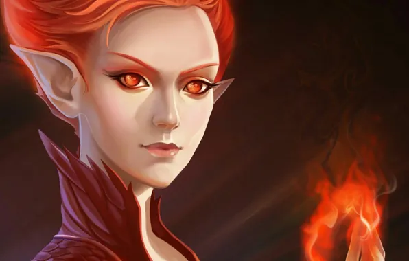 Picture girl, face, fire, flame, elf