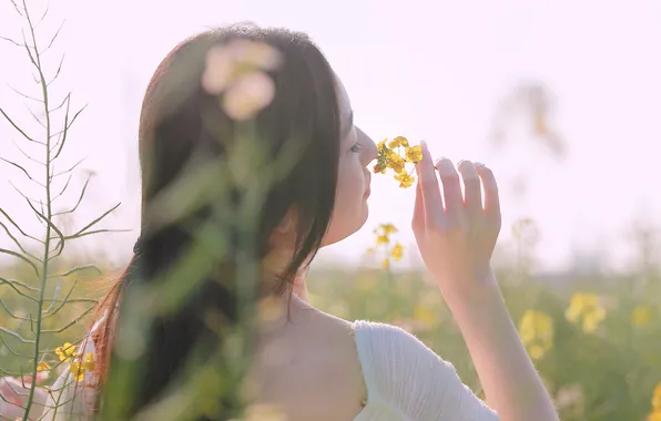 Beautiful, Asian, Model, Flower, Woman, Back, Cute, Behind