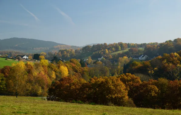 Picture autumn, trees, mountains, nature, field, colors, Germany, trees