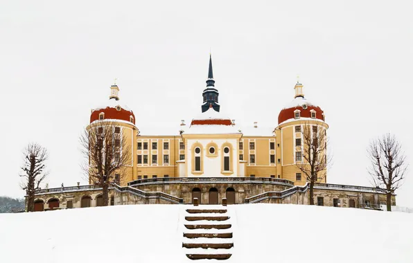 Winter, snow, castle, Germany, Moritzburg