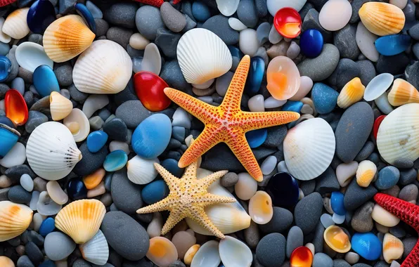 Beach, pebbles, stones, background, colorful, shell, beach, texture