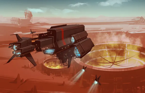 Figure, Background, The ship, Art, Spaceship, Fiction, Concept Art, Transport