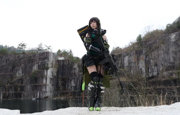 Girl, Brunette, Asian, rifle, Sniper