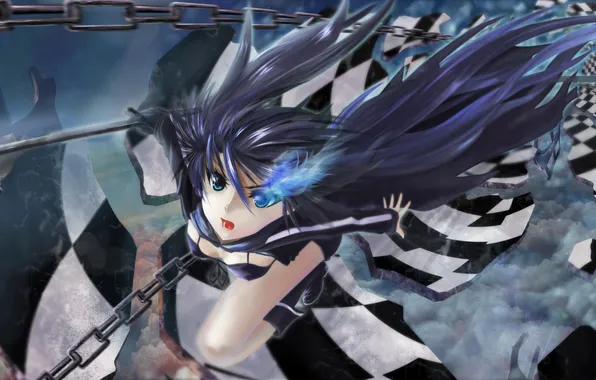 Weapons, movement, girl, chain, black rock shooter, catch the worm