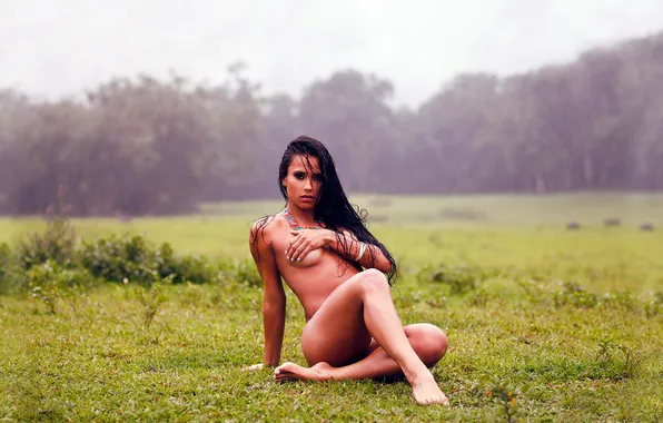 BODY, FOREST, LOOK, GRASS, BRUNETTE, FIGURE, GLADE, TREES