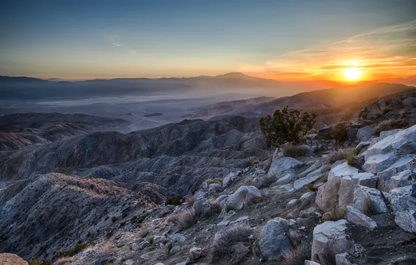 Picture mountains, stones, dawn, desert, California, Riverside County