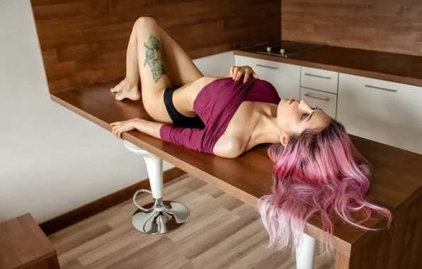 Pose, model, panties, makeup, Mike, figure, piercing, tattoo