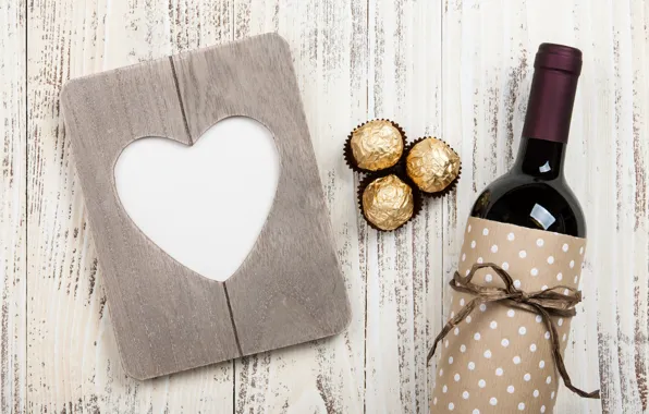Picture love, gift, wine, heart, bottle, candy, love, wood