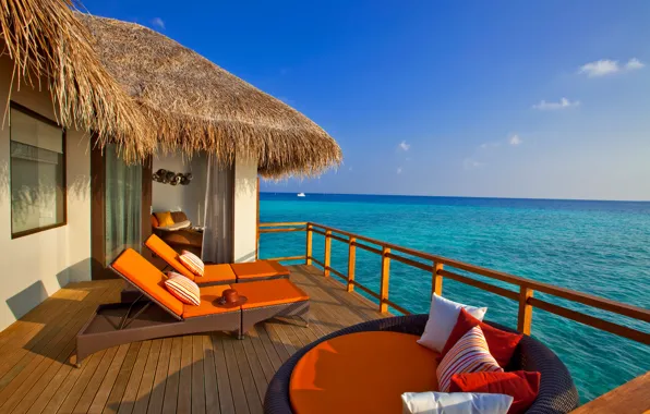 Sea, the sky, the ocean, hat, pillow, the Maldives, Bungalow