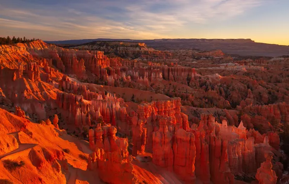The sky, sunset, mountains, rocks, canyon
