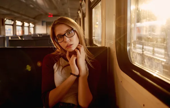 Look, pose, model, portrait, makeup, Mike, glasses, train